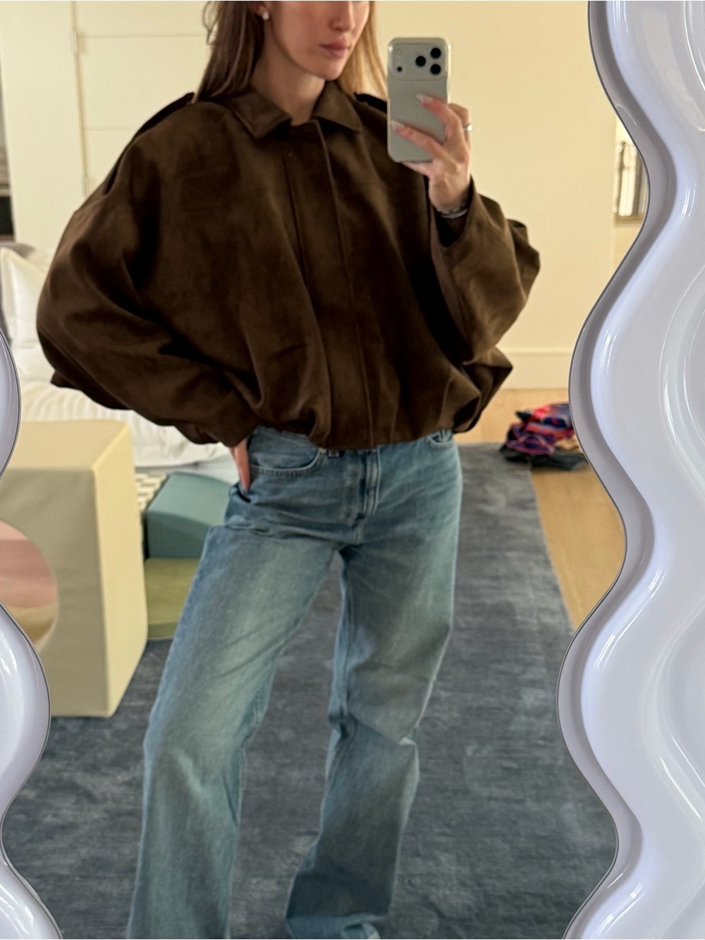 Zara Faux Suede Volume Bomber